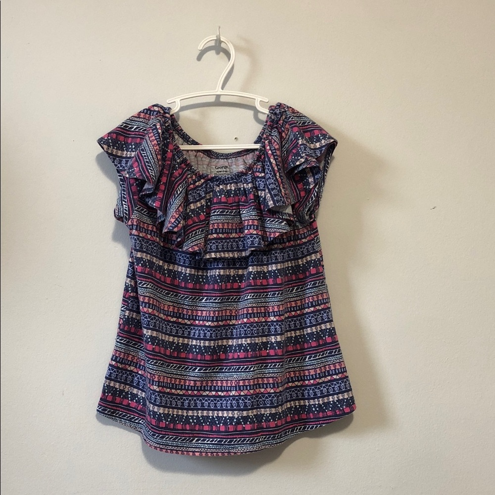 George Girls' Navy & Pink Patterned Ruffle Top
